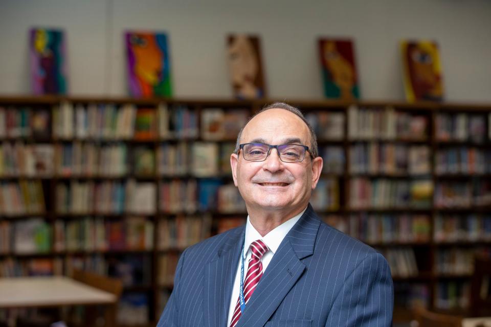 Dr. Rocco Tomazic, Freehold Borough Superintendent of Schools, who will be retiring this year, stands inside the library of the Freehold Intermediate School in Freehold, NJ Tuesday, June 15, 2021.