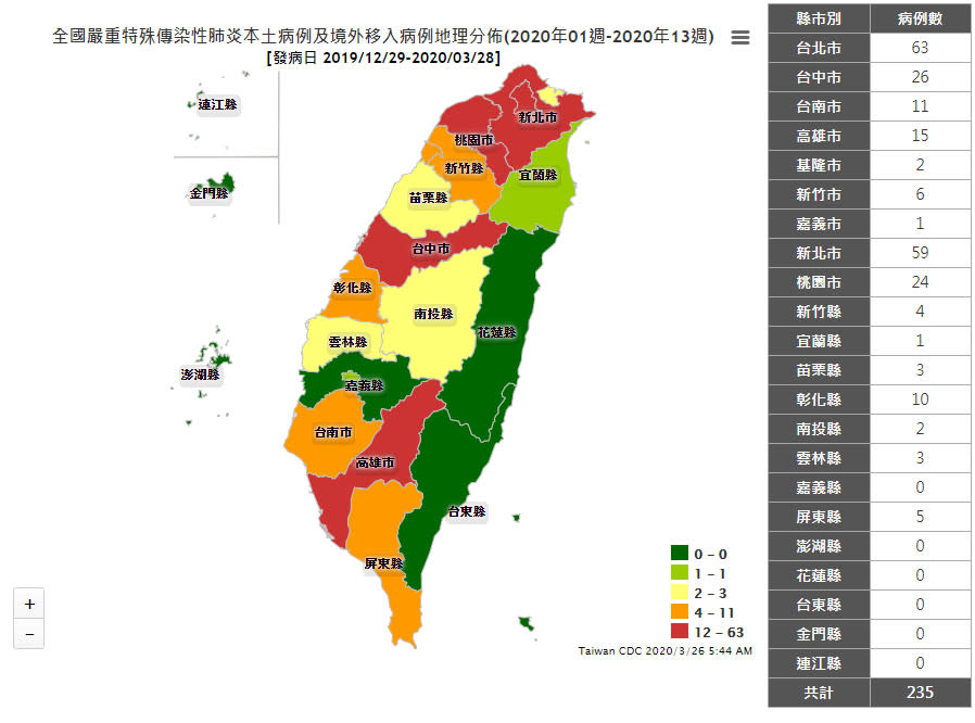 全台確診分布圖。（圖／翻攝自疾管署網站）