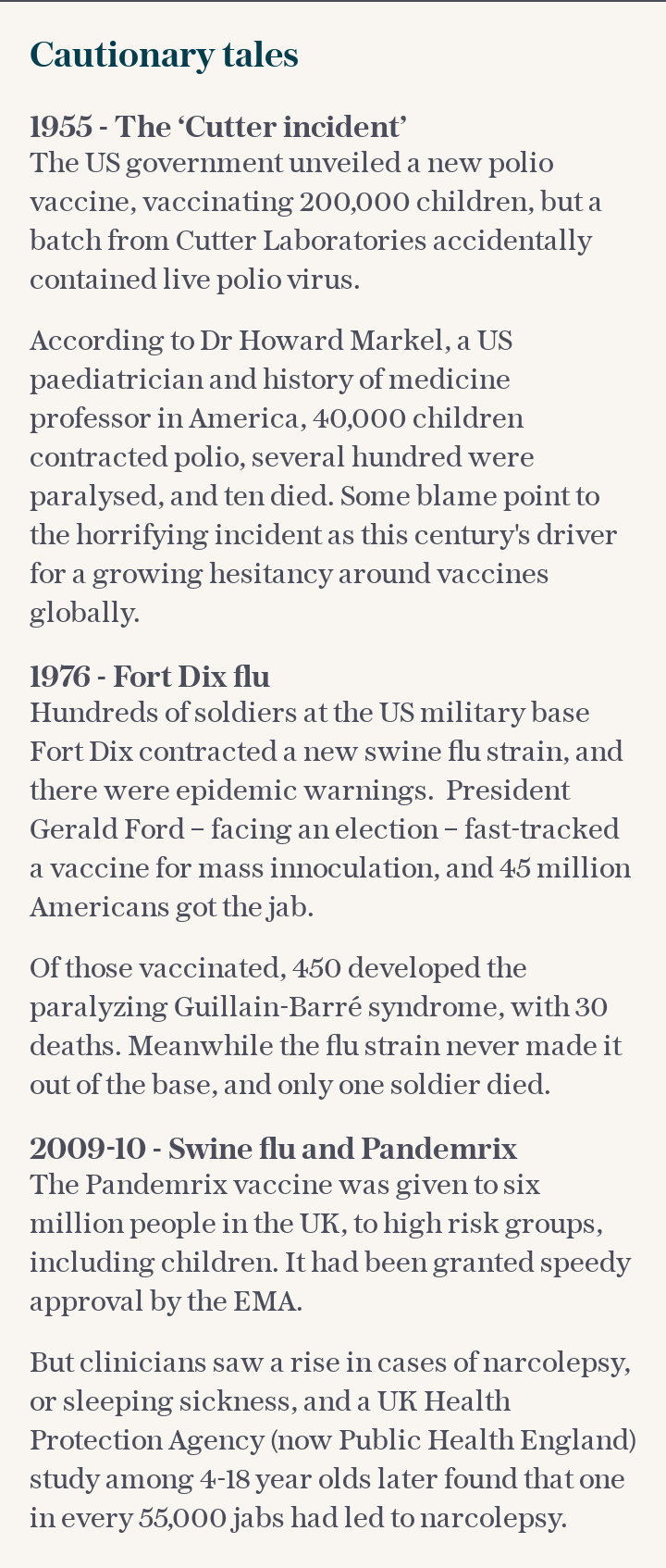 Cautionary tales - when vaccines were rushed through