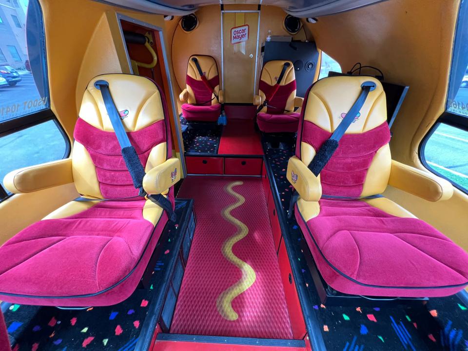 The Oscar Mayer Frankmobile has a total of six seats. The unique vehicle will be in downtown Canton on Friday.