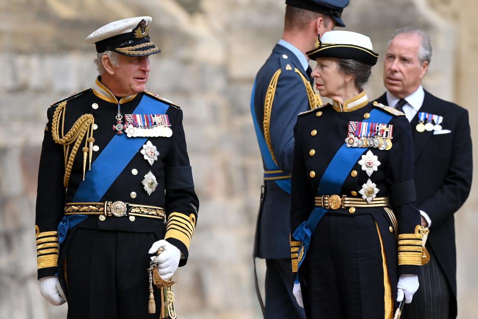 King Charles III and Princess Anne prior to the commital service for Queen Elizabeth II on September 19, 2022.