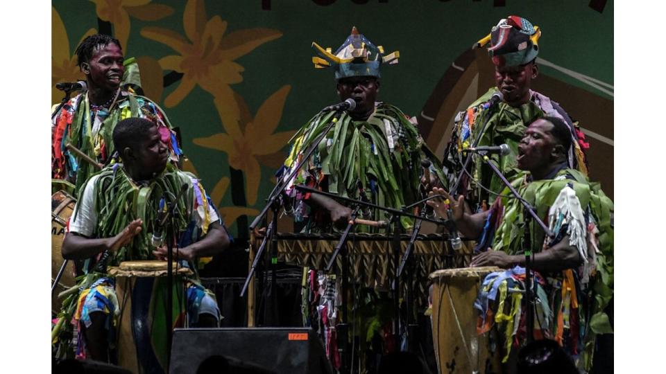 Musicians perform during the Petronio Alvarez Pacific Music Festival in Cali, Colombia in 2023