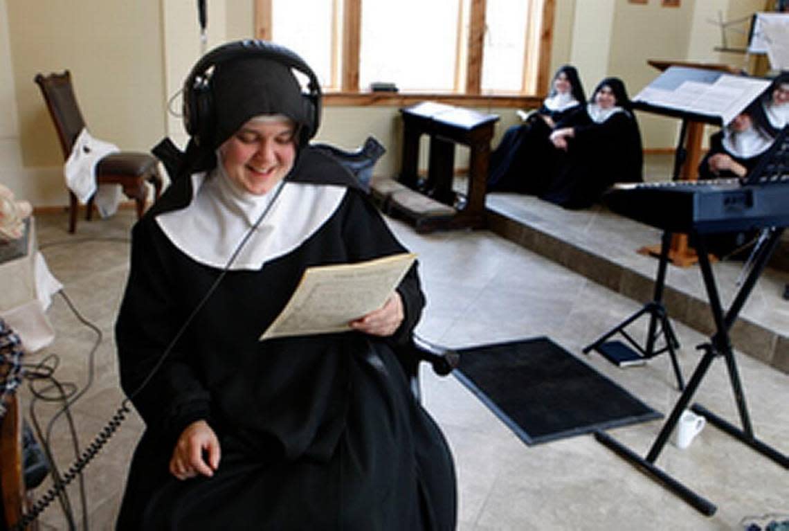 In 2016, Mother Abbess Cecilia listened back to a recording while the singing nuns took a break. Karen Pulfer Focht