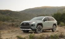 <p>The RAV4 Adventure plays up its rugged image with a different front end, extra body cladding, and special 19-inch wheels. It's not all for show, either, as the Adventure also comes standard with a more sophisticated all-wheel-drive system that has torque-vectoring capability.</p>