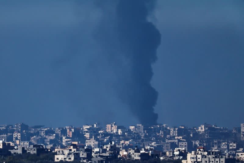 Smoke rises in Gaza as seen from Southern Israel