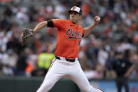 Baltimore Orioles starting pitcher John Means throws during the second inning of a baseball game against the Arizona Diamondbacks, Saturday, May 11, 2024, in Baltimore. (AP Photo/Jose Luis Magana)