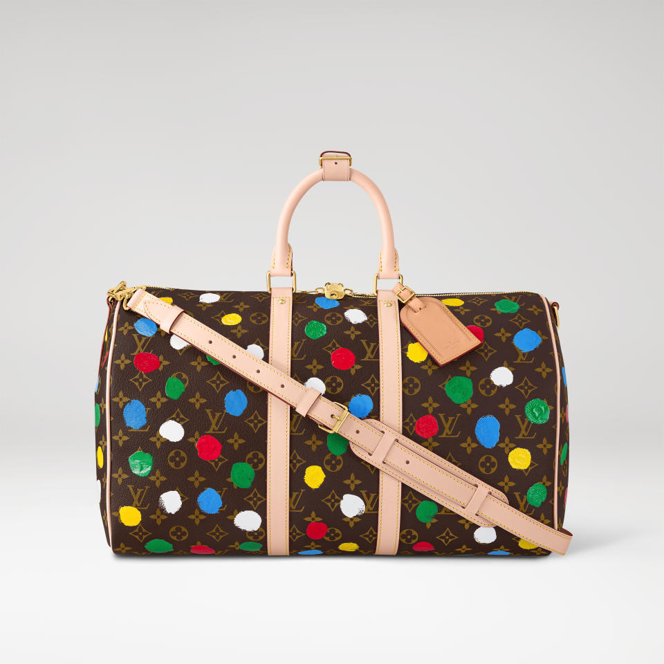 Louis Vuitton x Yayoi Kusama Keepall bag with hand-painted dots print.