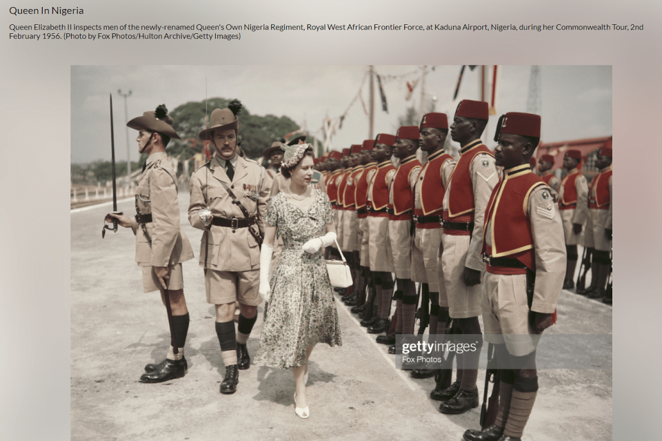 <div class="paragraphs"><p>A link to the article can be found <a href="https://www.gettyimages.in/detail/news-photo/queen-elizabeth-ii-inspects-men-of-the-newly-renamed-queens-news-photo/142487799" rel="nofollow noopener" target="_blank" data-ylk="slk:here;elm:context_link;itc:0;sec:content-canvas" class="link ">here</a>.</p></div>