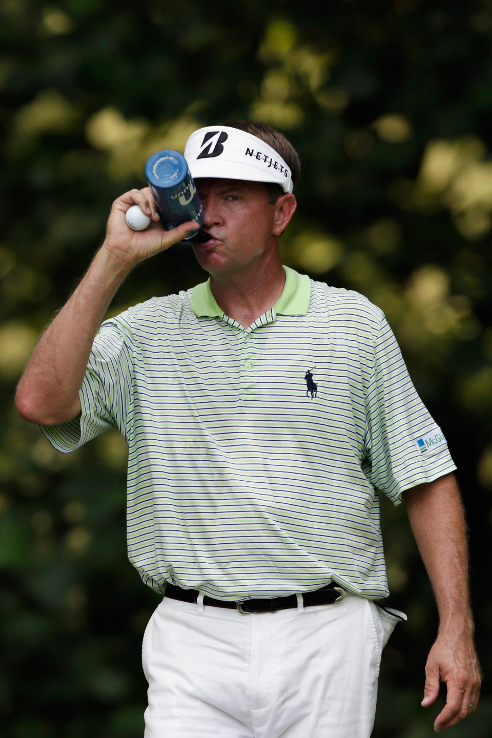 Davis Love III gets a drink before teeing off on the 14th hole during Round Two of the AT&T National at Congressional Country Club on June 29, 2012 in Bethesda, Maryland. (Photo by Rob Carr/Getty Images)