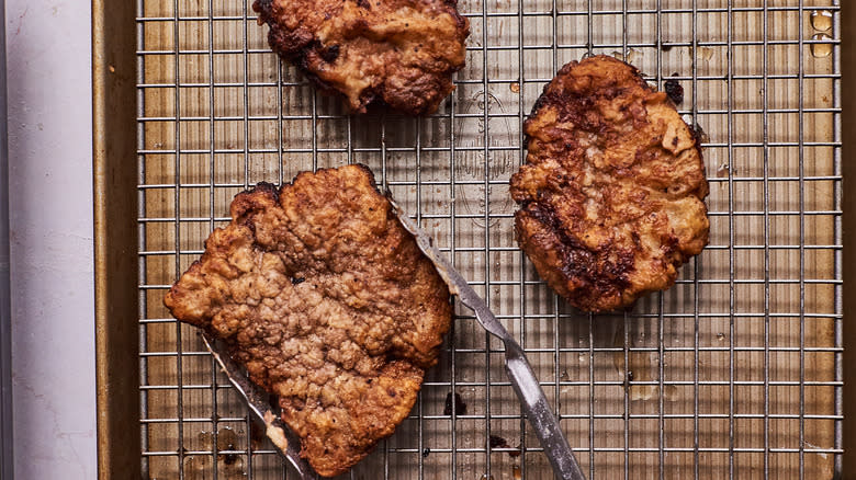 Chicken fried steak on wire rack