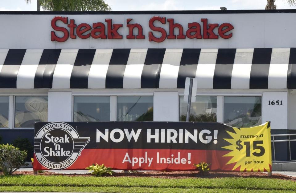 This Steak 'n Shake restaurant off West New Haven Avenue in West Melbourne is advertising jobs starting at $15 an hour.