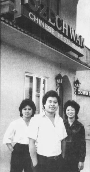 Yuy Kong Chhen, late owner of the Szechwan restaurants in Sioux Falls, stands with his sister Ly Fong (left) and wife, Fong Huo Chao, in a 1986 photo. They were in front of the original restaurant on Phillips Avenue.