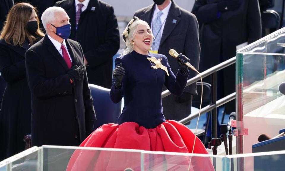 Lady Gaga sings the national anthem.