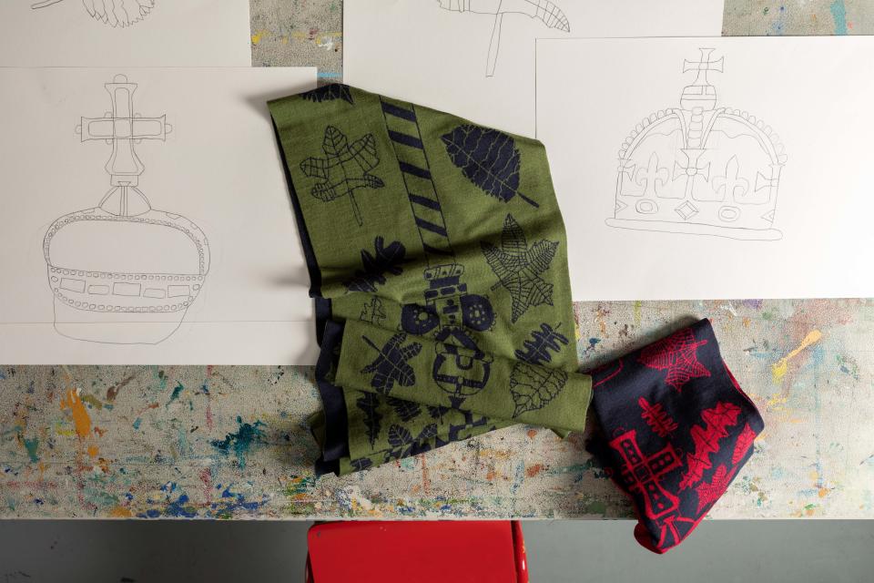 John Smedley’s celebratory merino wool scarf, created in collaboration with south London based visual arts organization and disability charity Intoart, comes in two colorways and features an adapted illustration by Stanley Galton.