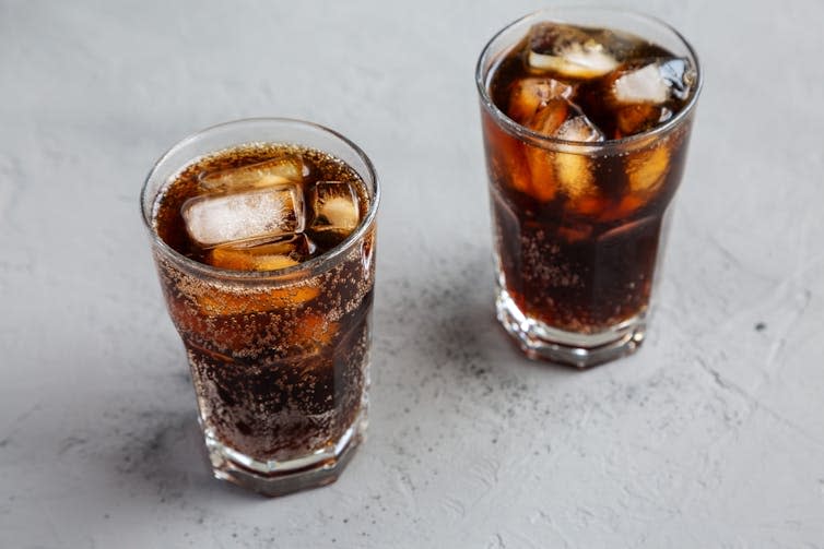 Two glasses of cola.