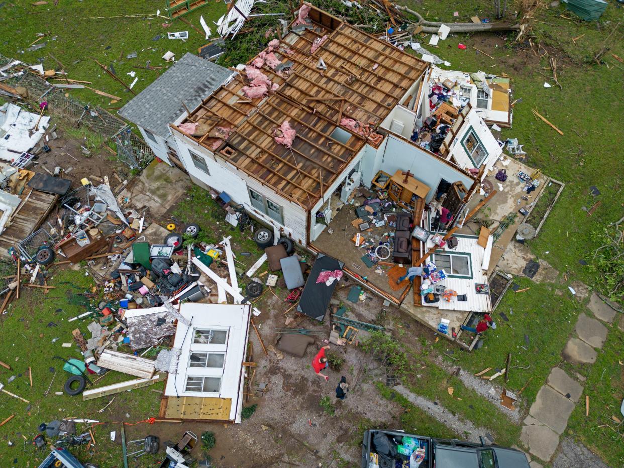 Tornado damage in Sulphur, Okla., Sunday, April 28, 2024, after severe storms hit the area the night before.