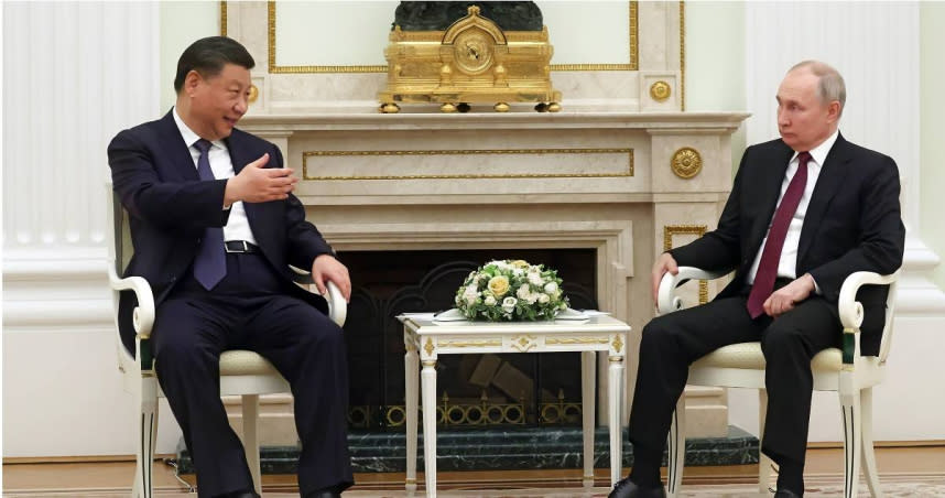 中國國家主席習近平今天（21日）飛抵莫斯科與俄羅斯總統普丁（Vladimir Putin）進行了長達4.5小時的會談。（圖／達志／美聯社）