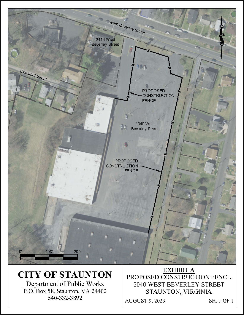 Screenshot of proposed construction fence on 2040 W. Beverley St. in Staunton