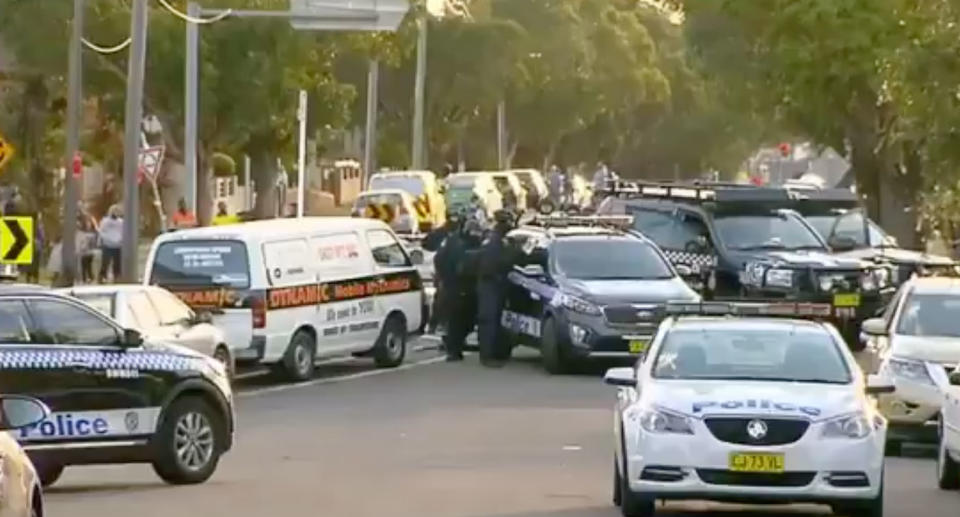 A perimeter was set up on Park Avenue, Punchbowl by officers from Bankstown and Campsie area commands about 3pm after reports a man was assaulted. Source: 7 News7ne