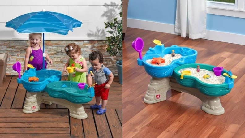This sensory table can be filled with water, sand, or both!
