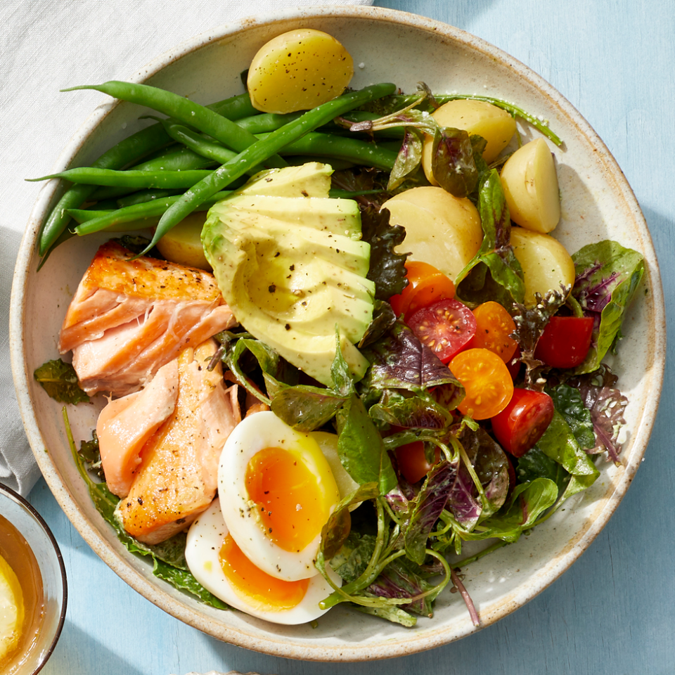 salmon salad with green goddess dressing