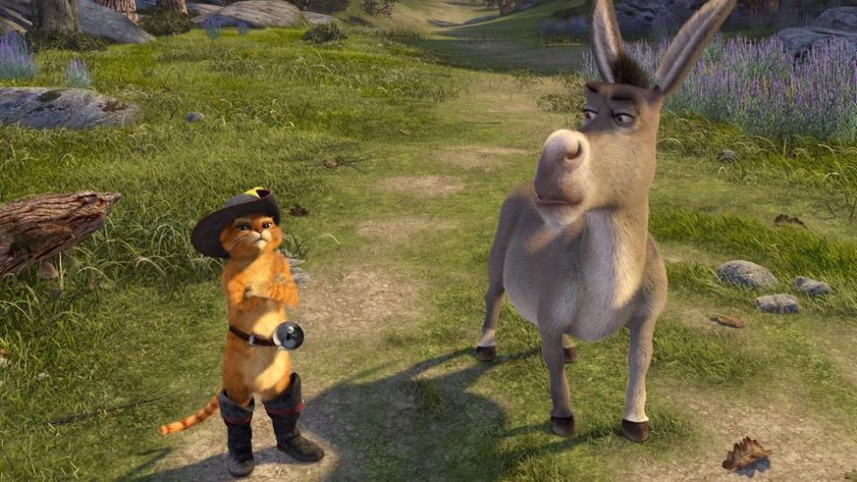 Gato con Botas y Burro en la película de Shrek