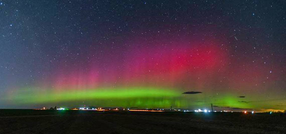 Kevin Roylance was two miles south of Moses Lake when he took these photos of the aurora borealis on Wednesday. The Northern Lights dipped down into Washington and several other northern states this week.