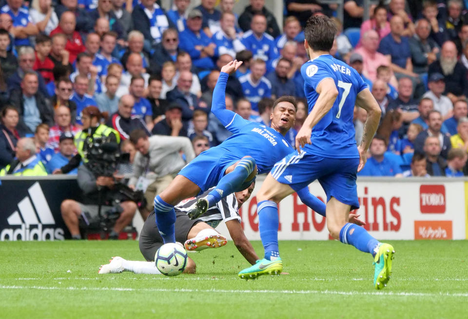 Isaac Hayden saw red for this foul on Josh Murphy