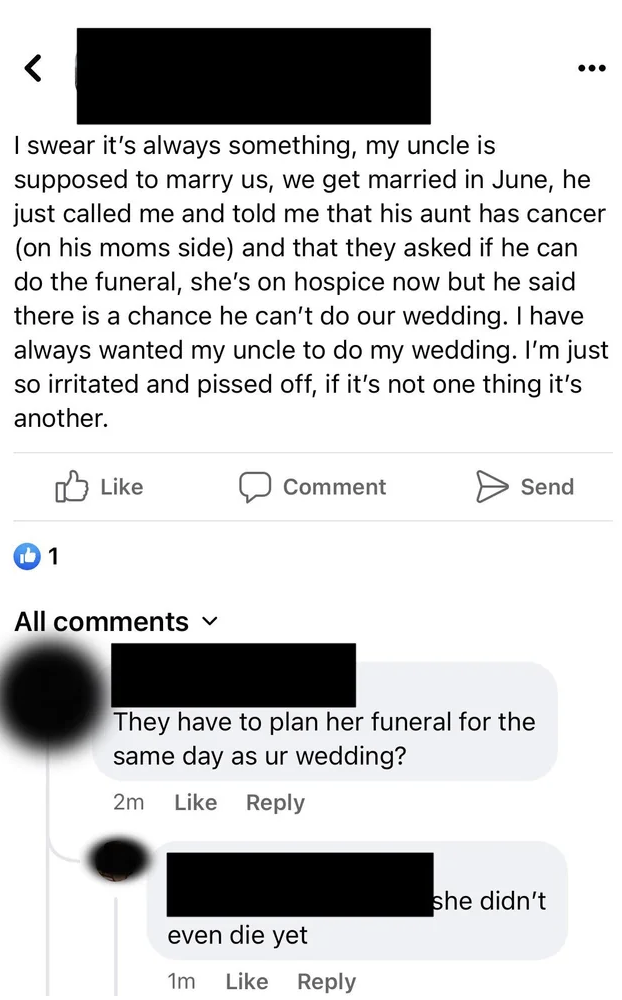 bride saying, she didn't even die yet