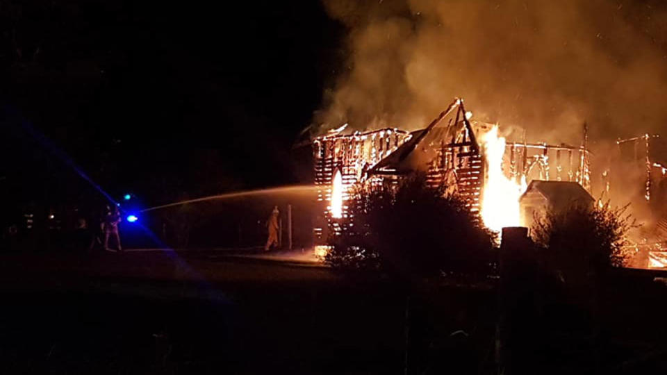 The historic church was well alight when firefighters arrived. Source: Su Crocker-Salmon/ Facebook