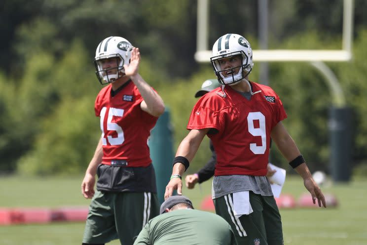 Josh McCown (L) and Bryce Petty (R) are two of the Jets’ three options behind center. (Getty)