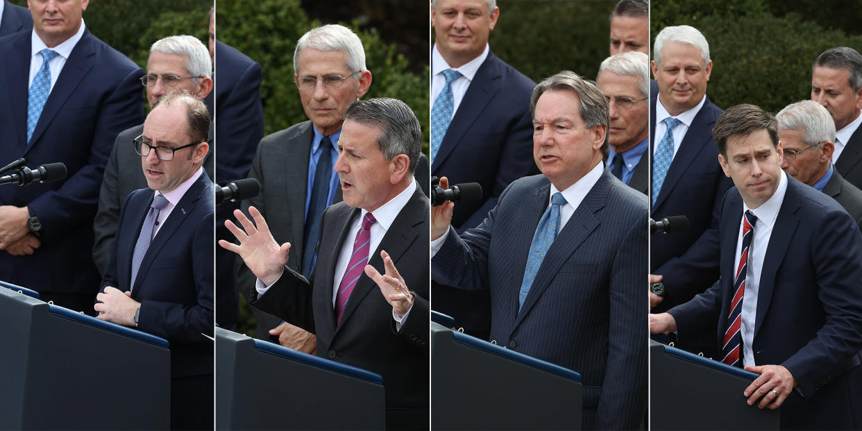 A parade of corporate executives spoke at Trump's coronavirus press conference. (Photo: Getty Images)