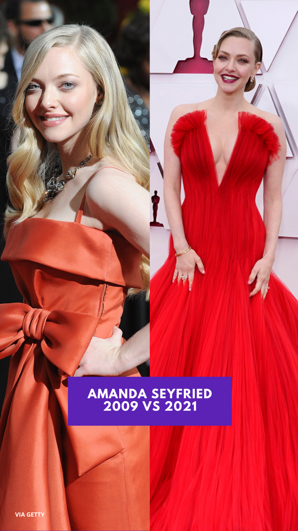 AMANDA SEYFRIED (2009 vs 2021) 奧斯卡紅地毯今昔對比