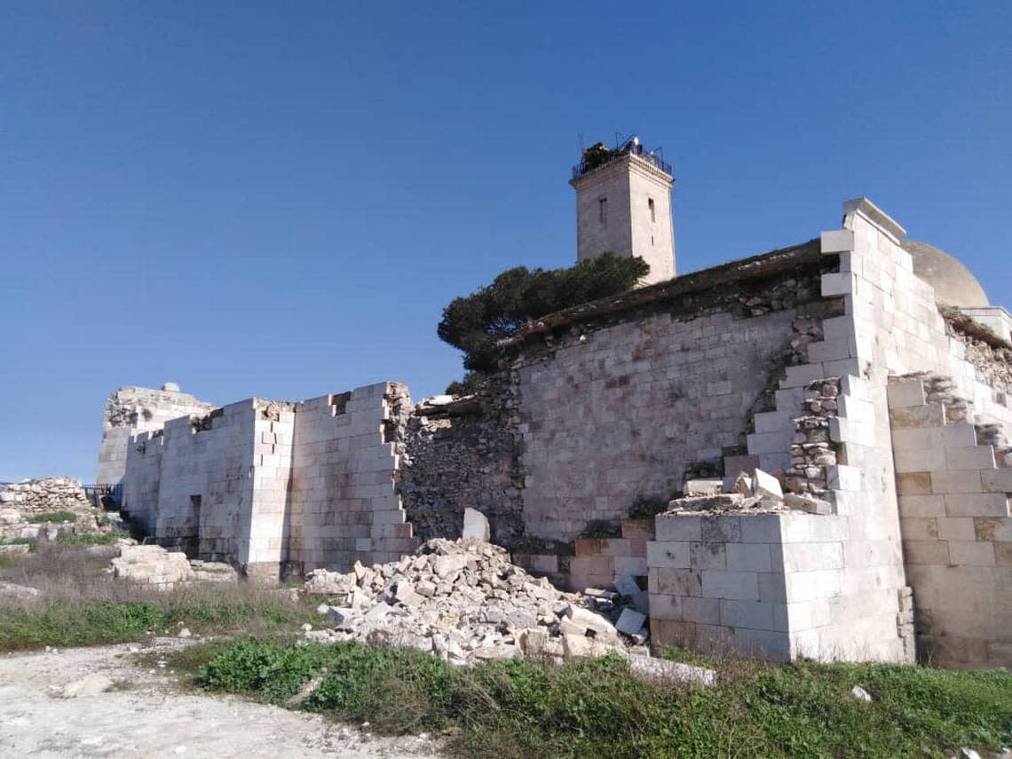 A segment of the collapsed fortress wall. Walls on all four sides of the citadel sustained damage, officials said.