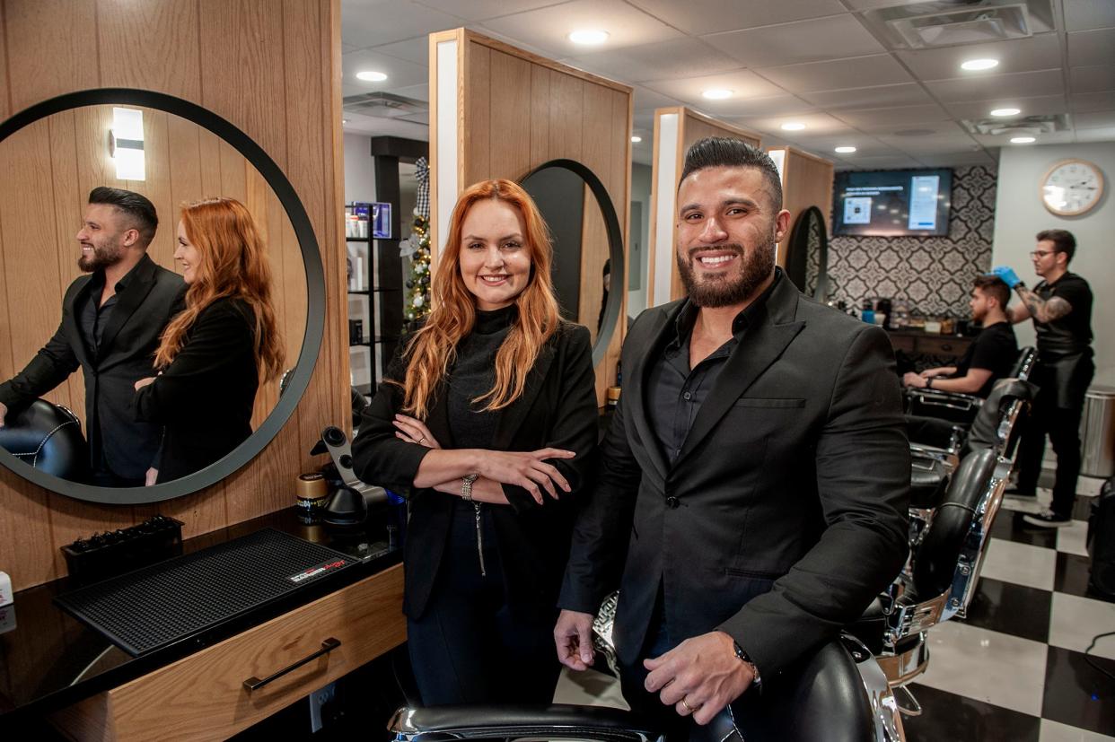 Dianne and Lucas Lima at Lucas Lima Barber and Beauty in Marlborough, Jan. 2, 2024.