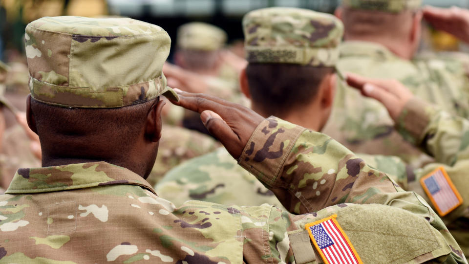 US soldier salute. US army. US troops. Military of USA.