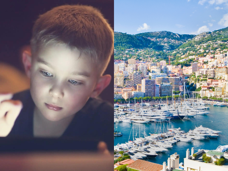 Archivbild eines Jungen an einem Tablet, der nicht zu den Schülern gehört, und des Hafens von Monaco. - Copyright: Rebecca Nelson/Getty Images and John Harper/Getty Images