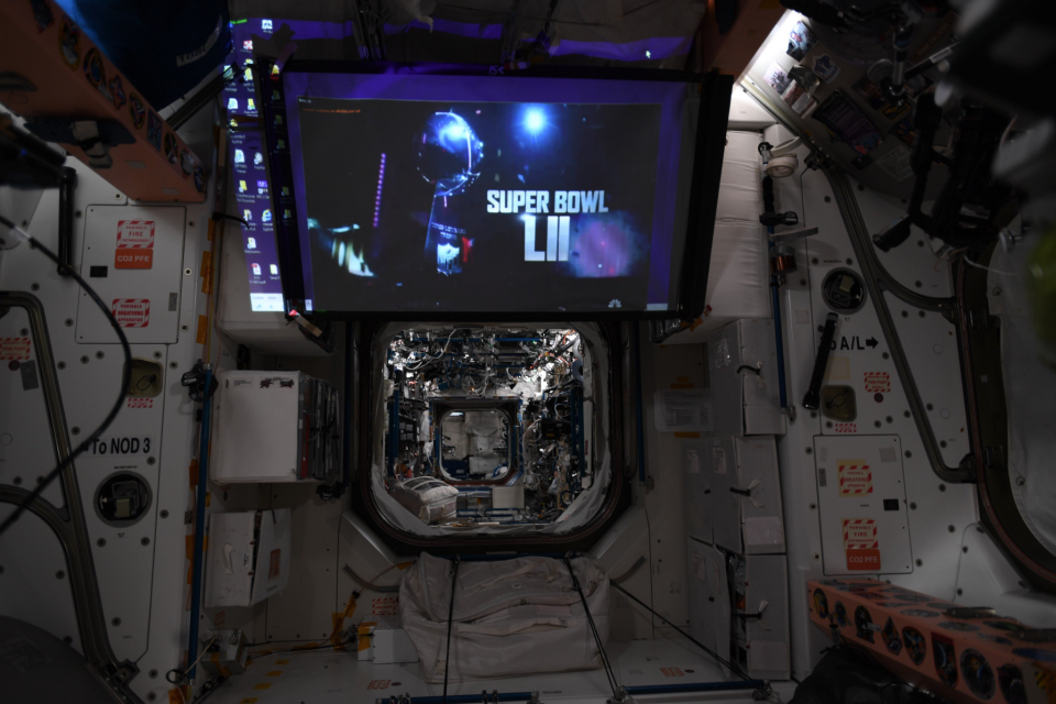 Watching the Super Bowl in outer space is possible, and without a delay at the International Space Station. (Joe Acaba/NASA)