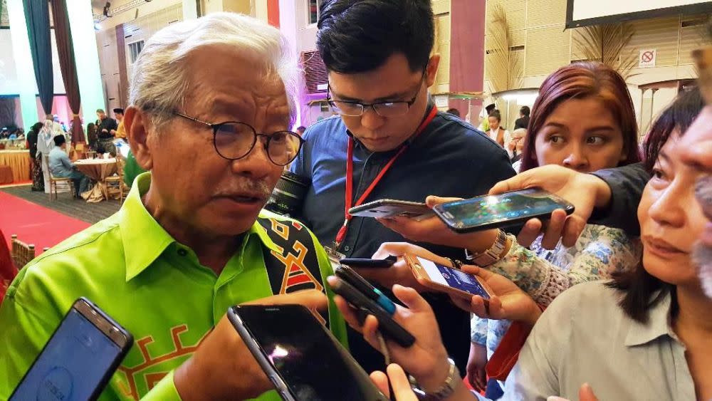 Sarawak deputy chief minister and Parti Rakyat Sarawak president Tan Sri James Masing told the Straits Times the coalition would reveal if they are supporting current front runner Tan Sri Muhyiddin Yassin on March 1. — Picture by Sulok Tawie