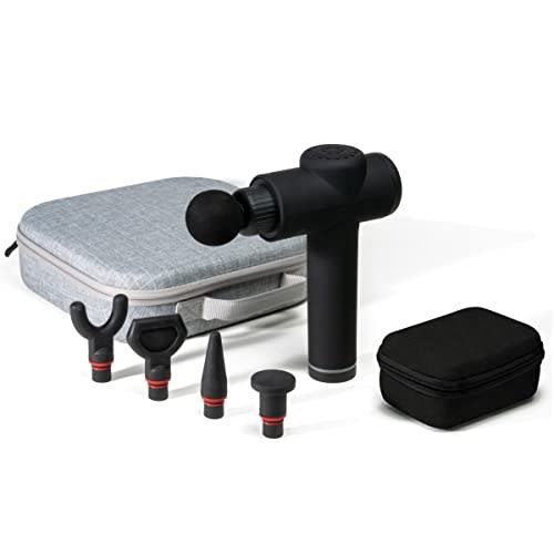 SHARPER IMAGE Powerboost Deep-Tissue Professional Percussion Massager, Powerful Handheld Massage Gun, 5 Attachments & Carrying Case, Whisper Quiet Operation, 3 Speeds, Full Body Recovery & Relief
