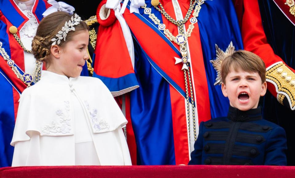 PHOTO: Princess Charlotte of Wales and Prince Louis of Wales on the balcony of Buckingham Palace following the Coronation of King Charles III and Queen Camilla on May 6, 2023 in London. (Samir Hussein/WireImage via Getty Images, FILE)