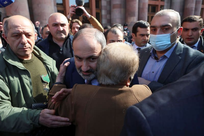 Armenian Prime Minister Nikol Pashinyan meets with supporters in Yerevan