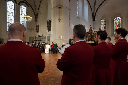 Pope Francis attends an ecumenical church service at the Riga Dome Cathedral in Riga, Latvia, during the second leg of Pope Francis' trip to the Baltic states, September 24, 2018. Vatican Media/Handout via REUTERS