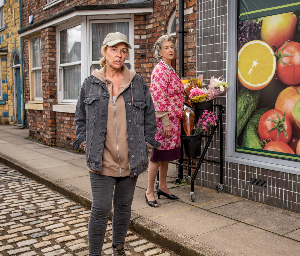 FROM ITV

STRICT EMBARGO - No Use Before Tuesday 20th June 2023

Coronation Street - Ep 1099192

Wednesday 28th June 2023

Cassie Plummer [CLAIRE SWEENEY] shows up on the street, much to Evelyn Plummerâ€™s [MAUREEN LIPMAN] dismay.

Picture contact - David.crook@itv.com

Photographer - Danielle Baguley

This photograph is (C) ITV and can only be reproduced for editorial purposes directly in connection with the programme or event mentioned above, or ITV plc. This photograph must not be manipulated [excluding basic cropping] in a manner which alters the visual appearance of the person photographed deemed detrimental or inappropriate by ITV plc Picture Desk. This photograph must not be syndicated to any other company, publication or website, or permanently archived, without the express written permission of ITV Picture Desk. Full Terms and conditions are available on the website www.itv.com/presscentre/itvpictures/terms
