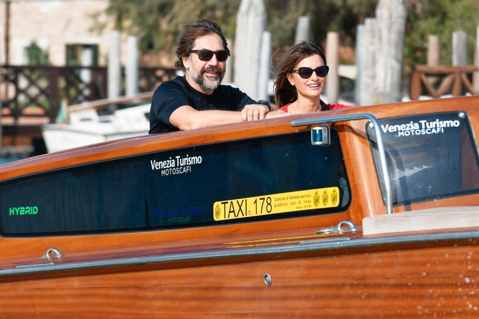 <p>Penélope Cruz and Javier Bardem cruise around during a taxi boat tour in Venice, Italy, on Sept. 11.</p>