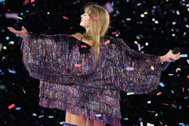 <p>John Shearer/TAS23/Getty for TAS Rights Management</p> Taylor Swift performing at the Eras Tour in Nashville on May 6, 2023