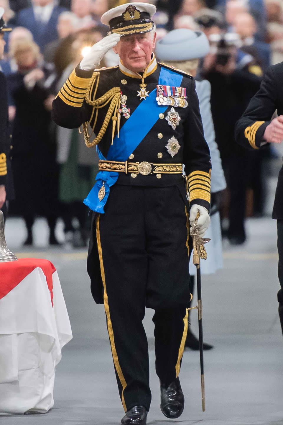 <p>Prince Charles attends the official Commissioning Ceremony of the aircraft carrier HMS Prince of Wales at Her Majesty's Naval Base in Portsmouth, England.</p>