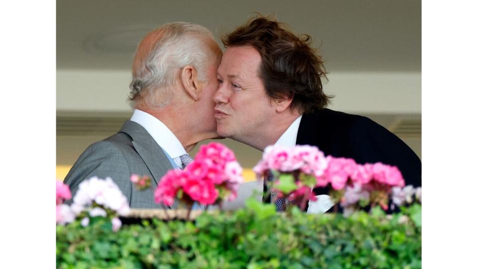 Tom Parker Bowles kissing Charles at Royal Ascot