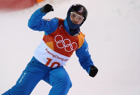 Freestyle Skiing - Pyeongchang 2018 Winter Olympics - Men's Aerials Qualifications - Phoenix Snow Park - Pyeongchang, South Korea - February 17, 2018 - Jonathon Lillis of U.S. gestures. REUTERS/Mike Blake