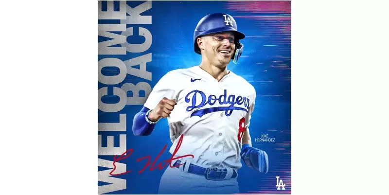 洛杉磯道奇和自由球員赫南德茲（Kiké Hernández）簽下一張1年合約。摘自道奇推特